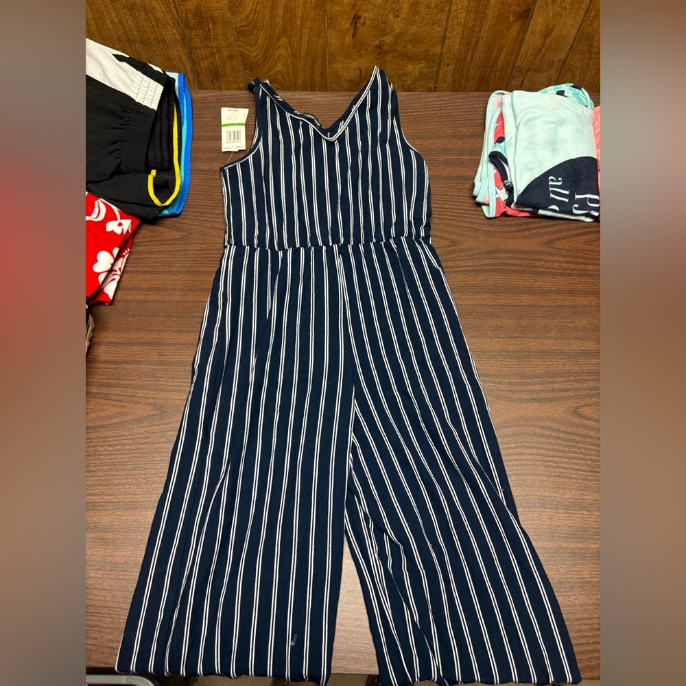 Sequin Hearts Navy and White Jumpsuit